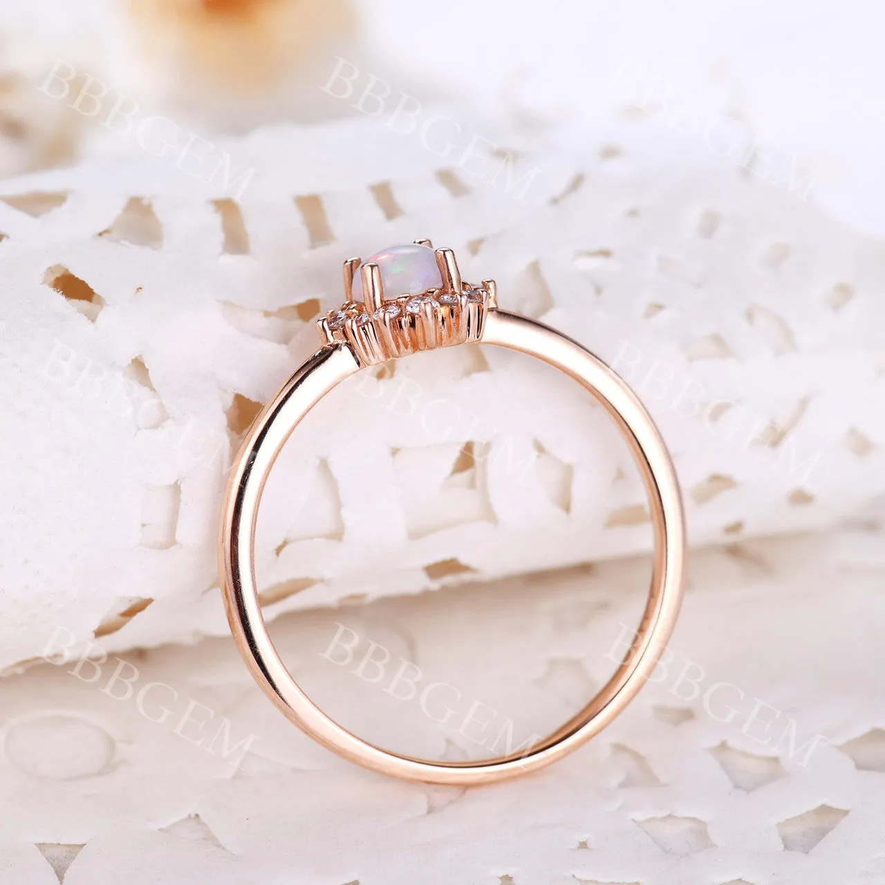 0.5CT Dainty White Fire Opal Engagement Ring Diamond Halo Ring Rose Gold