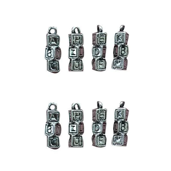 10 Pcs Tibetan Silver Baby Stacking Bricks Alphabet Toy 17X6mm 3D Charms Pendants