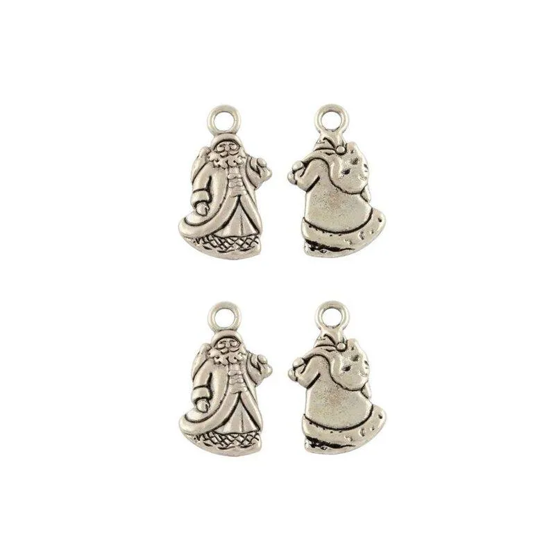 10 Pcs Tibetan Silver Father Christmas Santa Double Sided 22X13mm Charms Pendants