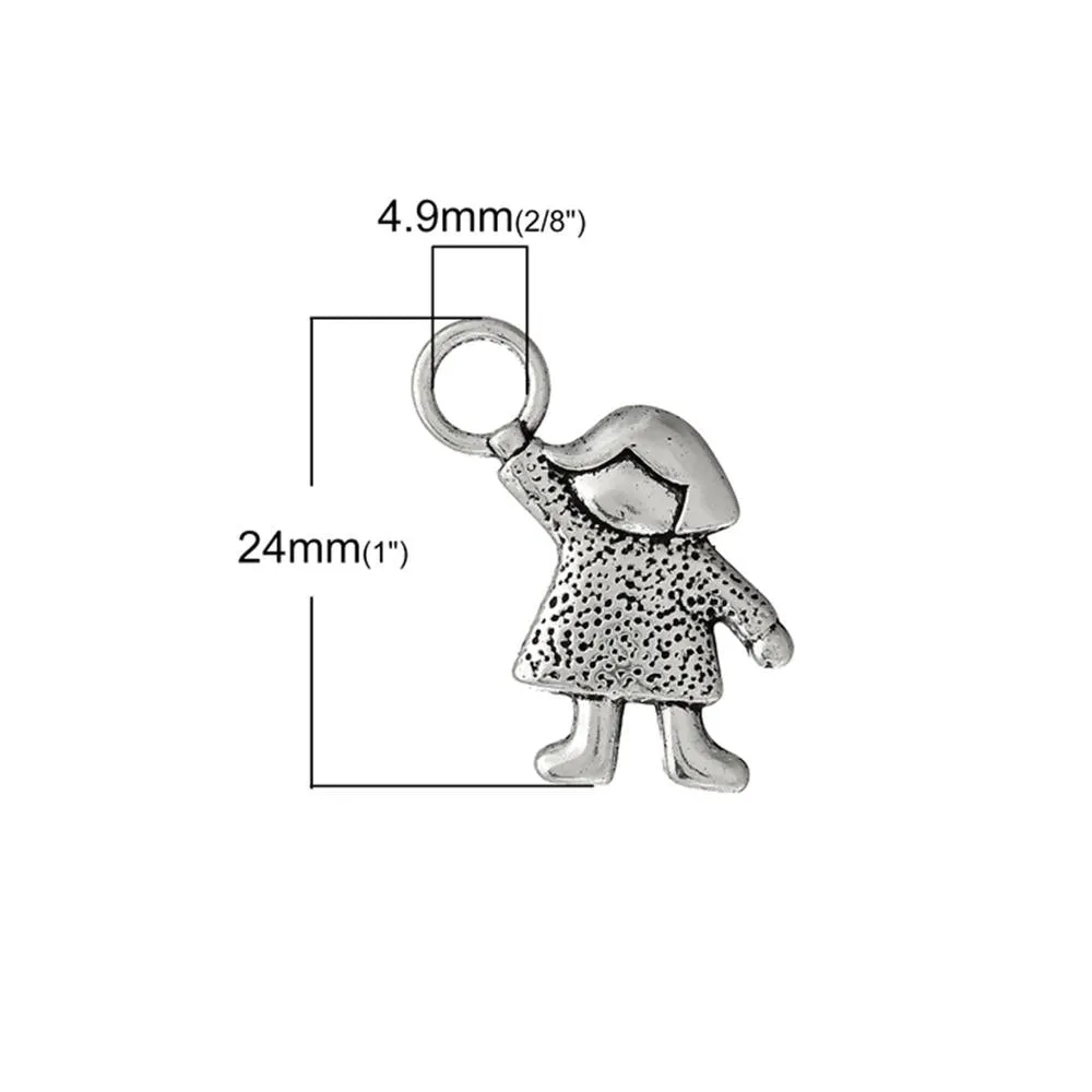 10 Pcs Tibetan Silver GIRL 24mm x 21mm Charms Pendants, Lead & Nickel Free Metal Charms Pendants Beads