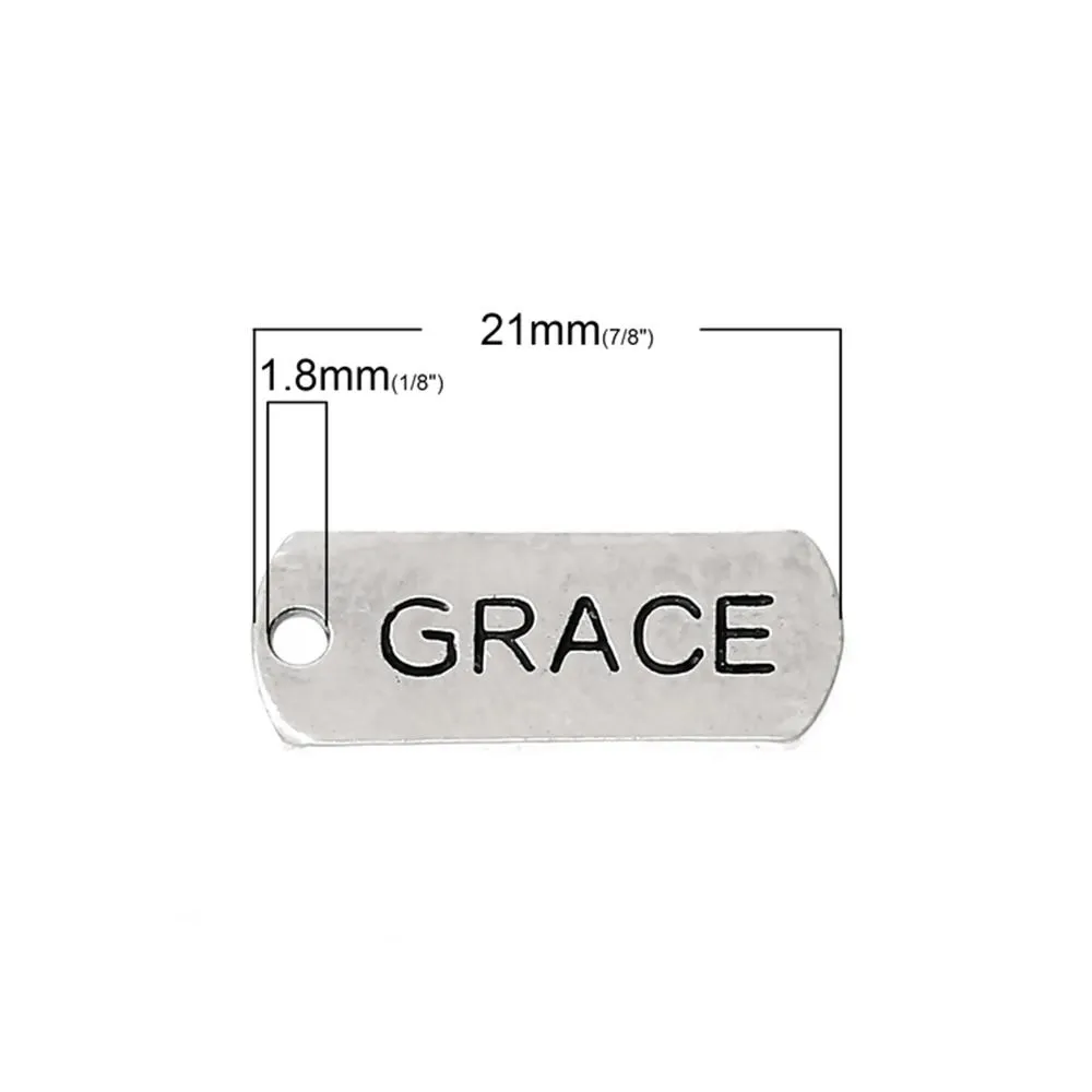 10 Pcs Tibetan Silver GRACE 21mm x 8mm Charms Pendants, Lead & Nickel Free Metal Charms Pendants Beads