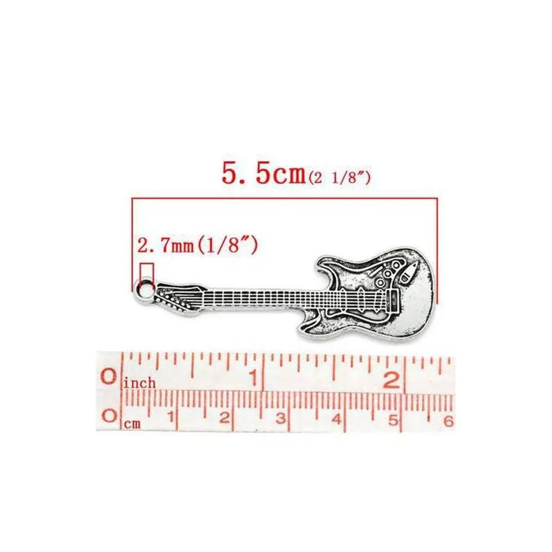 10 Pcs Tibetan Silver GUITAR 55mm x 18mm Charms Pendants, Lead & Nickel Free Metal Charms Pendants Beads