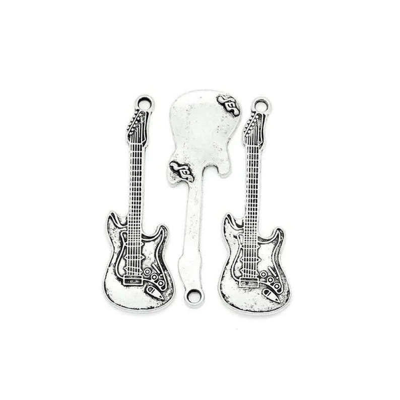 10 Pcs Tibetan Silver GUITAR 55mm x 18mm Charms Pendants, Lead & Nickel Free Metal Charms Pendants Beads