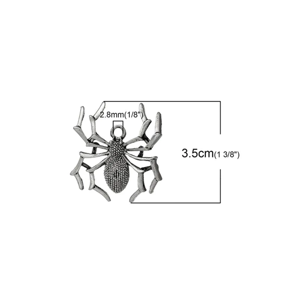 10 Pcs Tibetan Silver HALLOWEEN SPIDER 35mm x 31mm Charms Pendants, Lead & Nickel Free Metal Charms Pendants Beads