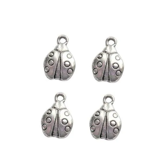 10 Pcs Tibetan Silver Ladybird Beetle Ladybug Bug 15X10mm 3D Charms Pendants