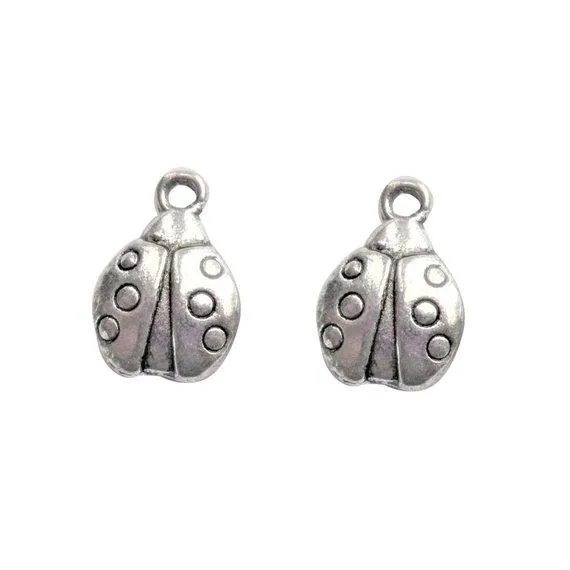 10 Pcs Tibetan Silver Ladybird Beetle Ladybug Bug 15X10mm 3D Charms Pendants