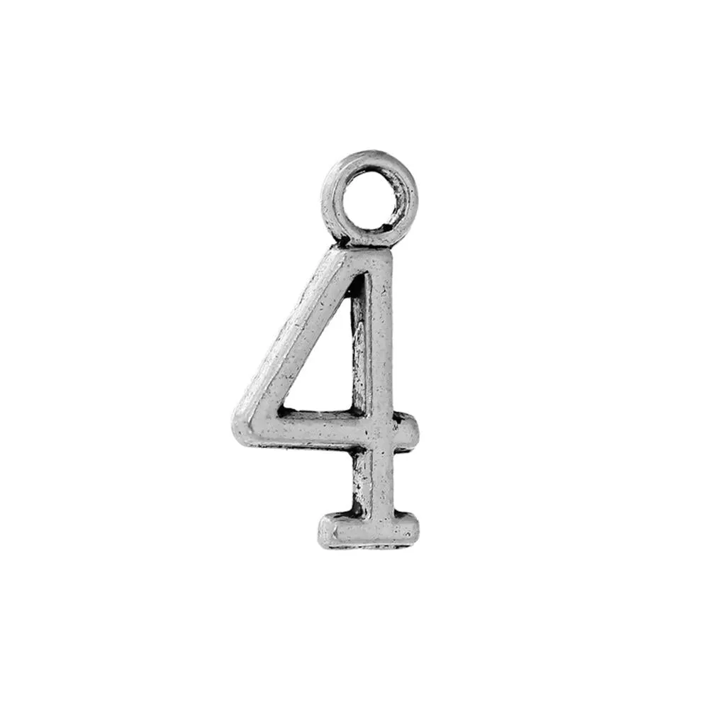 10 Pcs Tibetan Silver NUMBER FOURTH 15mm x 7mm Charms Pendants, Lead & Nickel Free Metal Charms Pendants Beads