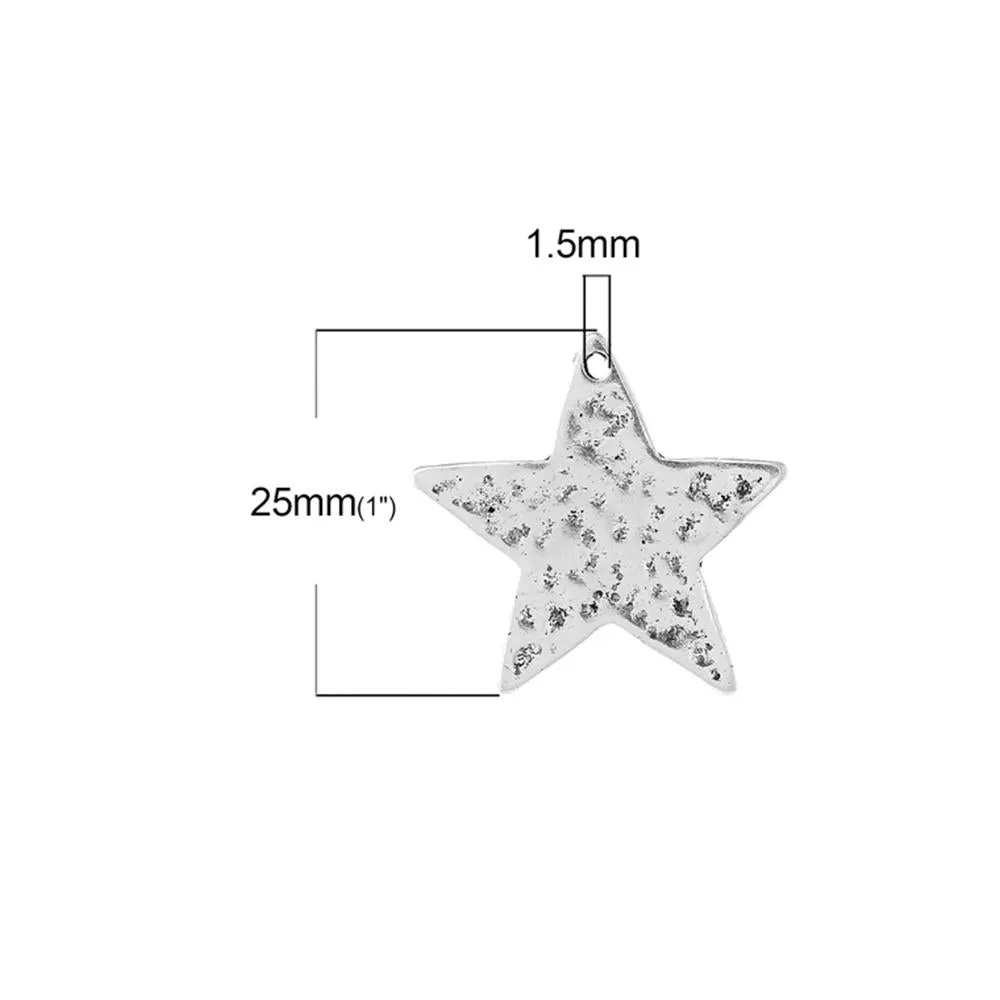 10 Pcs Tibetan Silver PENTAGRAM STAR 25mm x 25mm Charms Pendants, Lead & Nickel Free Metal Charms Pendants Beads