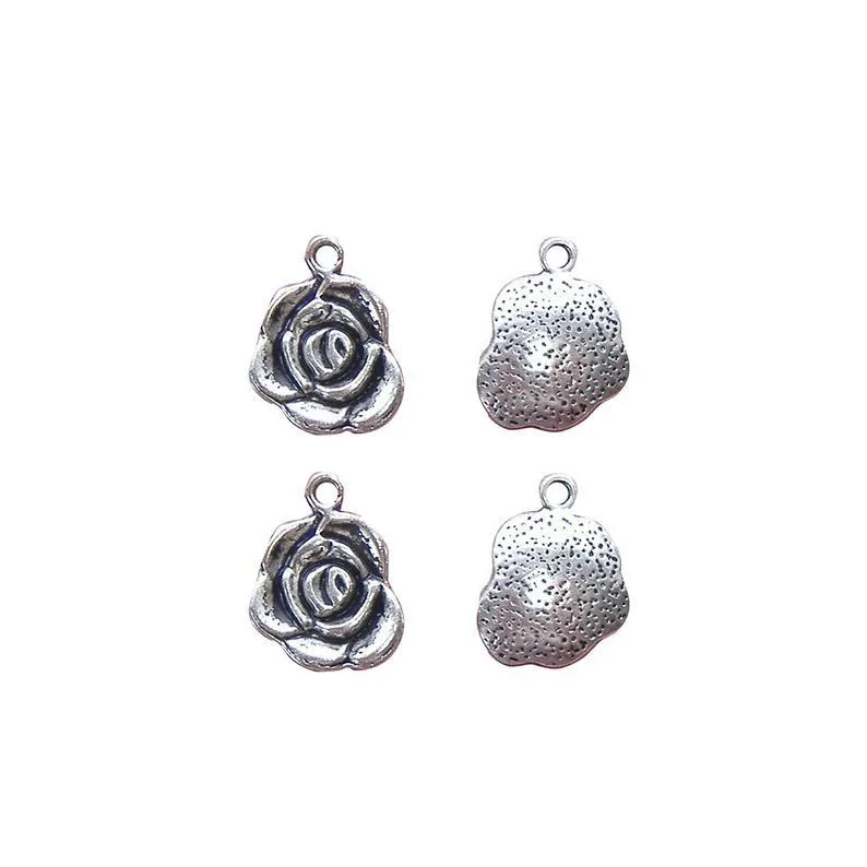 10 Pcs Tibetan Silver Rose Flower Head Alice In Wonderland 17X14mm 3D Charms Pendants