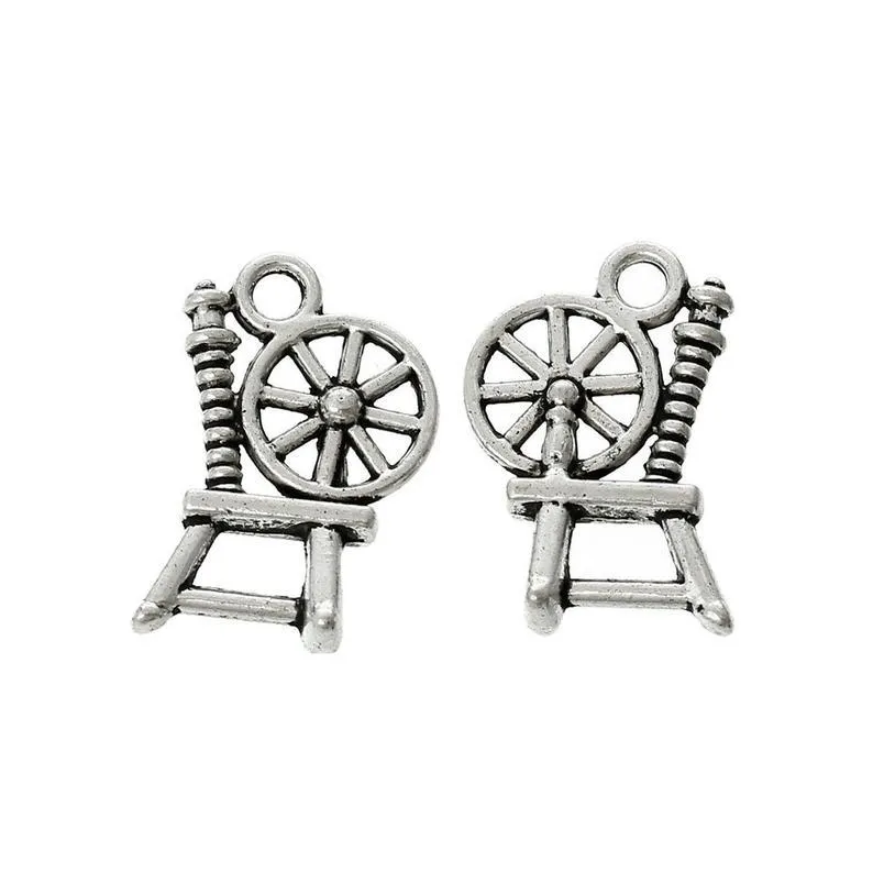 10 Pcs Tibetan Silver Spinning Wheel 20mm x 14mm 3D Charms Pendants