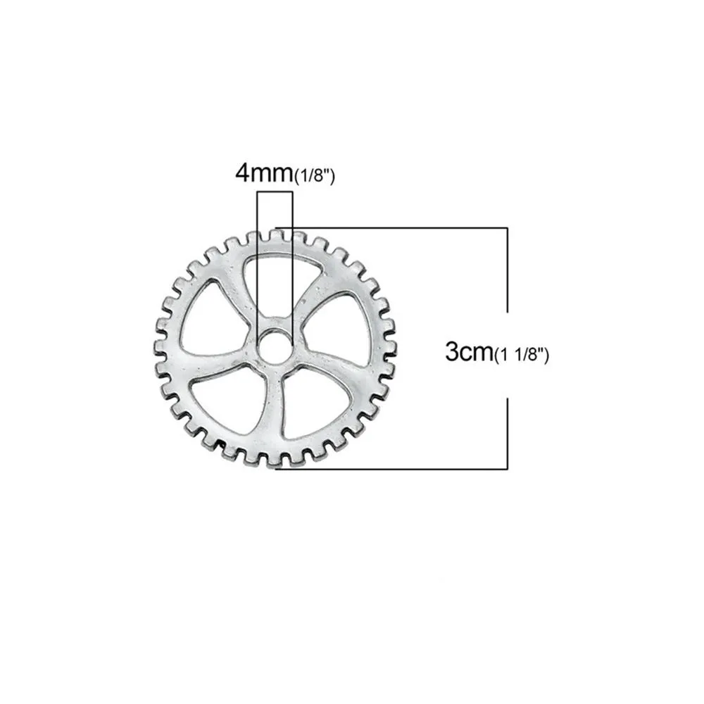 10 Pcs Tibetan Silver STEAMPUNK GEAR 30mm DIA Charms Pendants, Lead & Nickel Free Metal Charms Pendants Beads