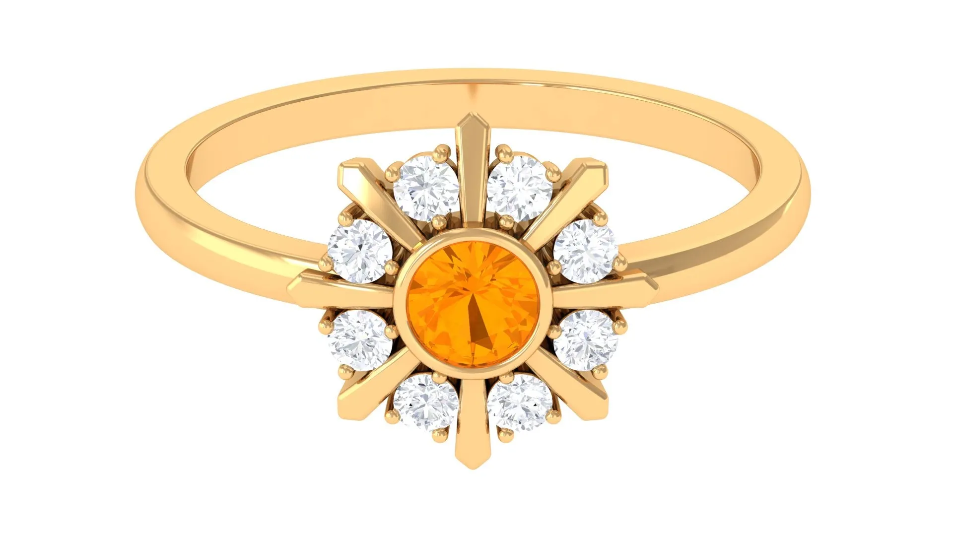 1/2 Carat Bezel Set Fire Opal Statement Ring with Diamond