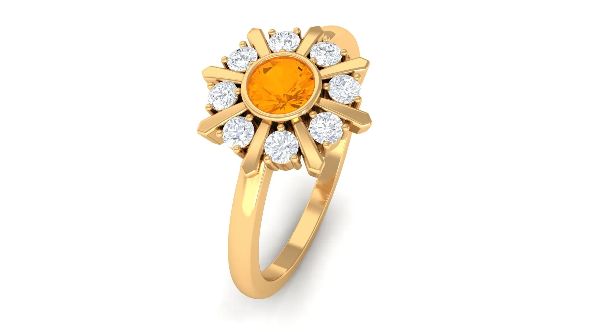 1/2 Carat Bezel Set Fire Opal Statement Ring with Diamond