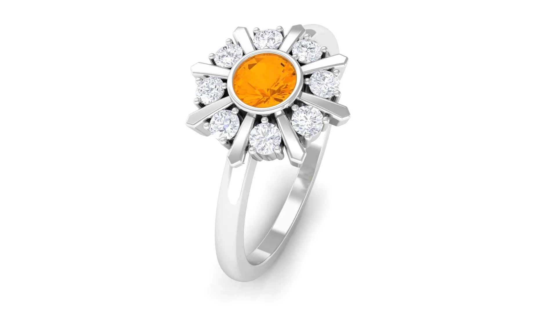 1/2 Carat Bezel Set Fire Opal Statement Ring with Diamond