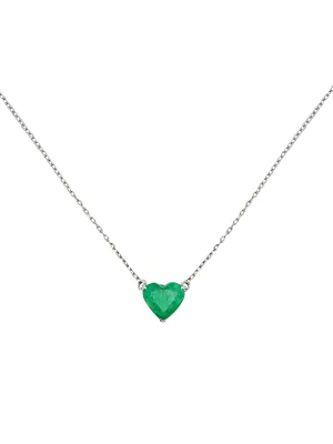 1.25ct Emerald 18K Gold Heart Solitaire Necklace