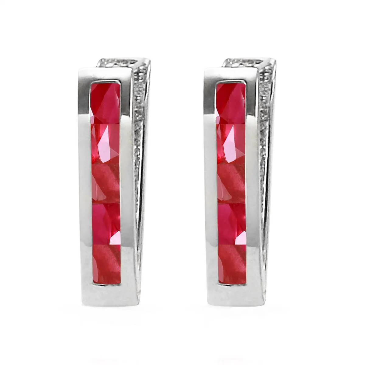 1.3 Carat 14K Solid White Gold Oval Huggie Earrings Ruby