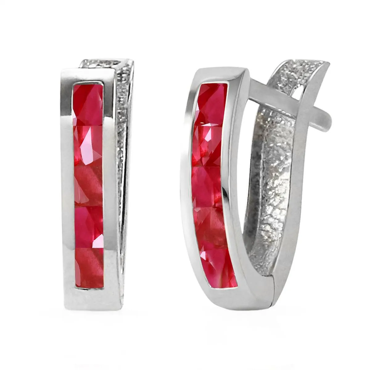 1.3 Carat 14K Solid White Gold Oval Huggie Earrings Ruby