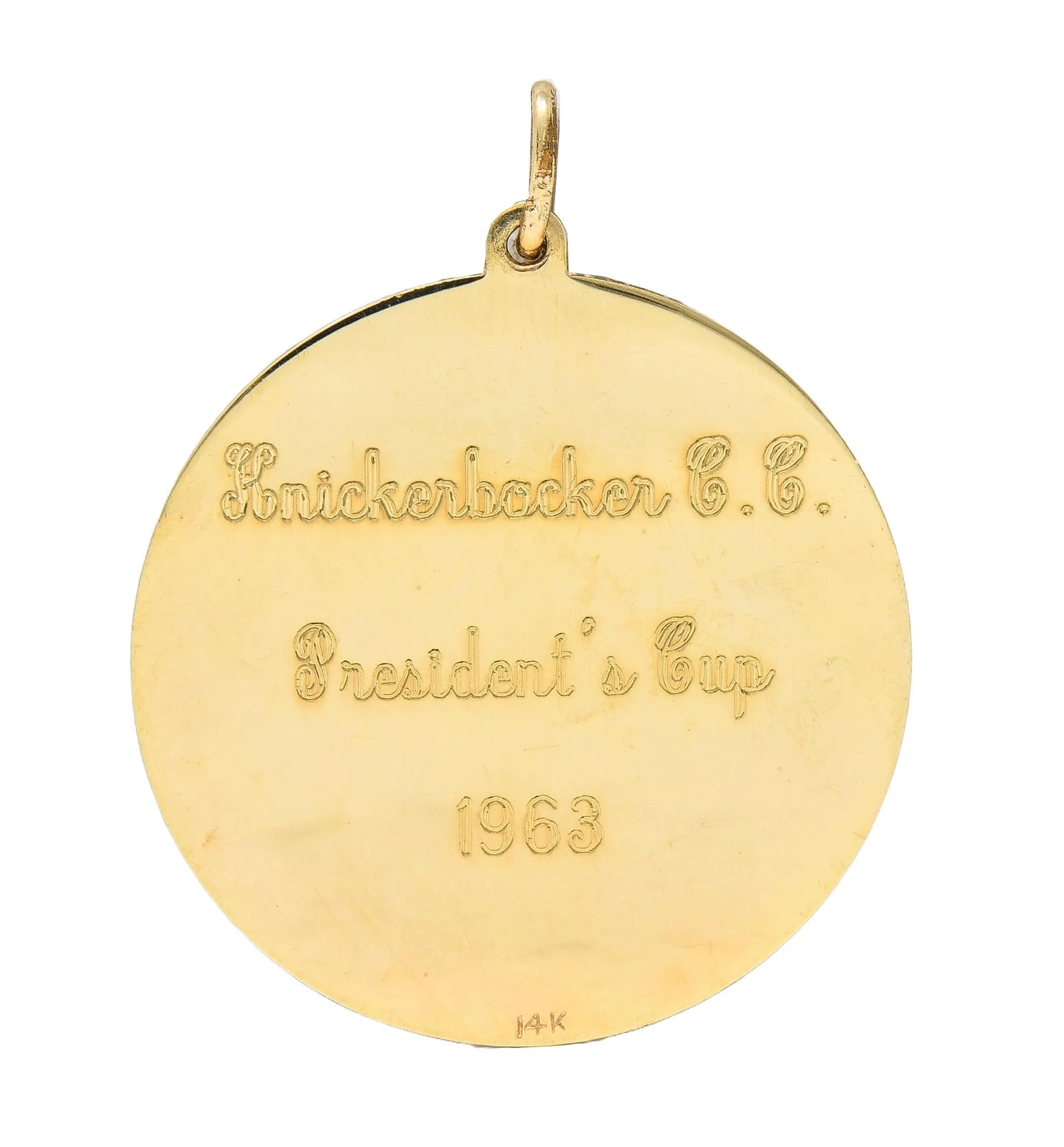 14 Karat Yellow Gold Vintage 1963 Golfing Presidents Cup Pendant Charm