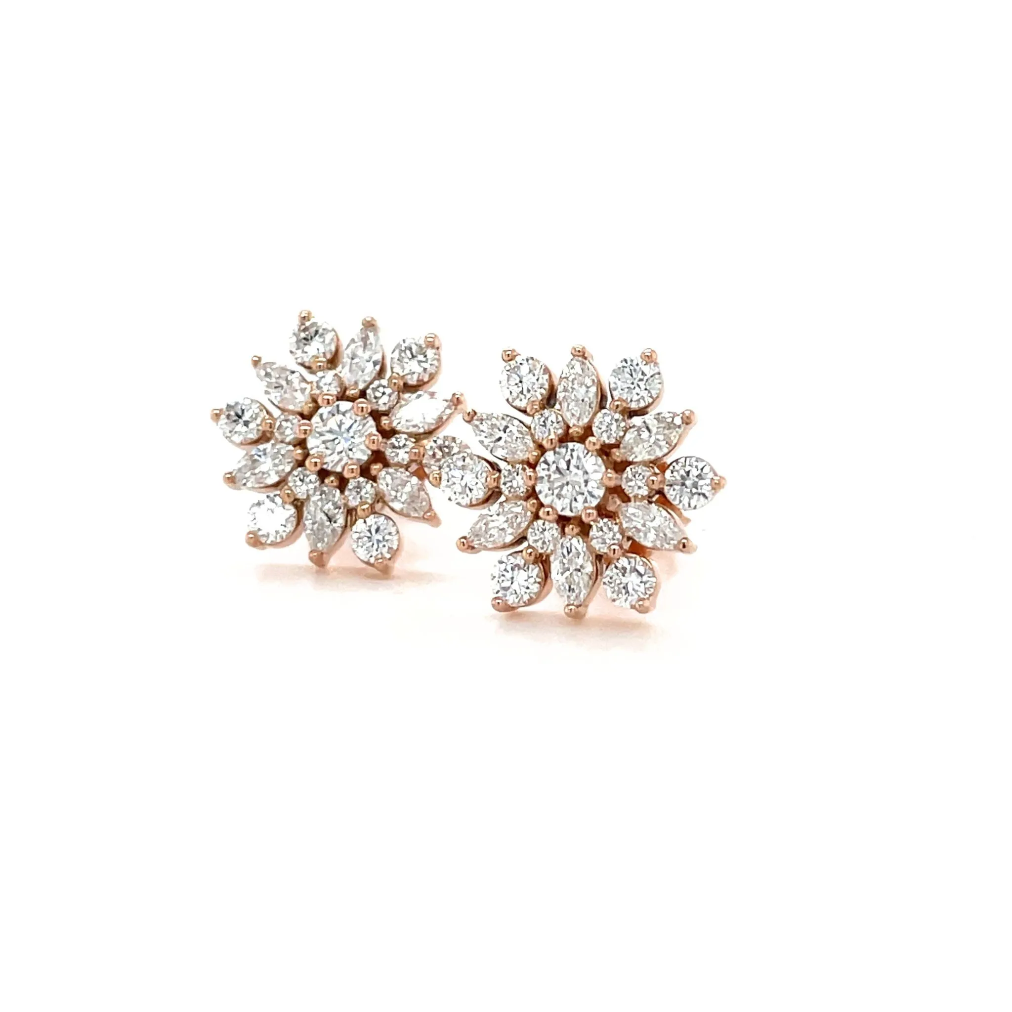 14K Diamond Snowflake Earrings 1CTW Lab Grown or Natural Diamond Studs