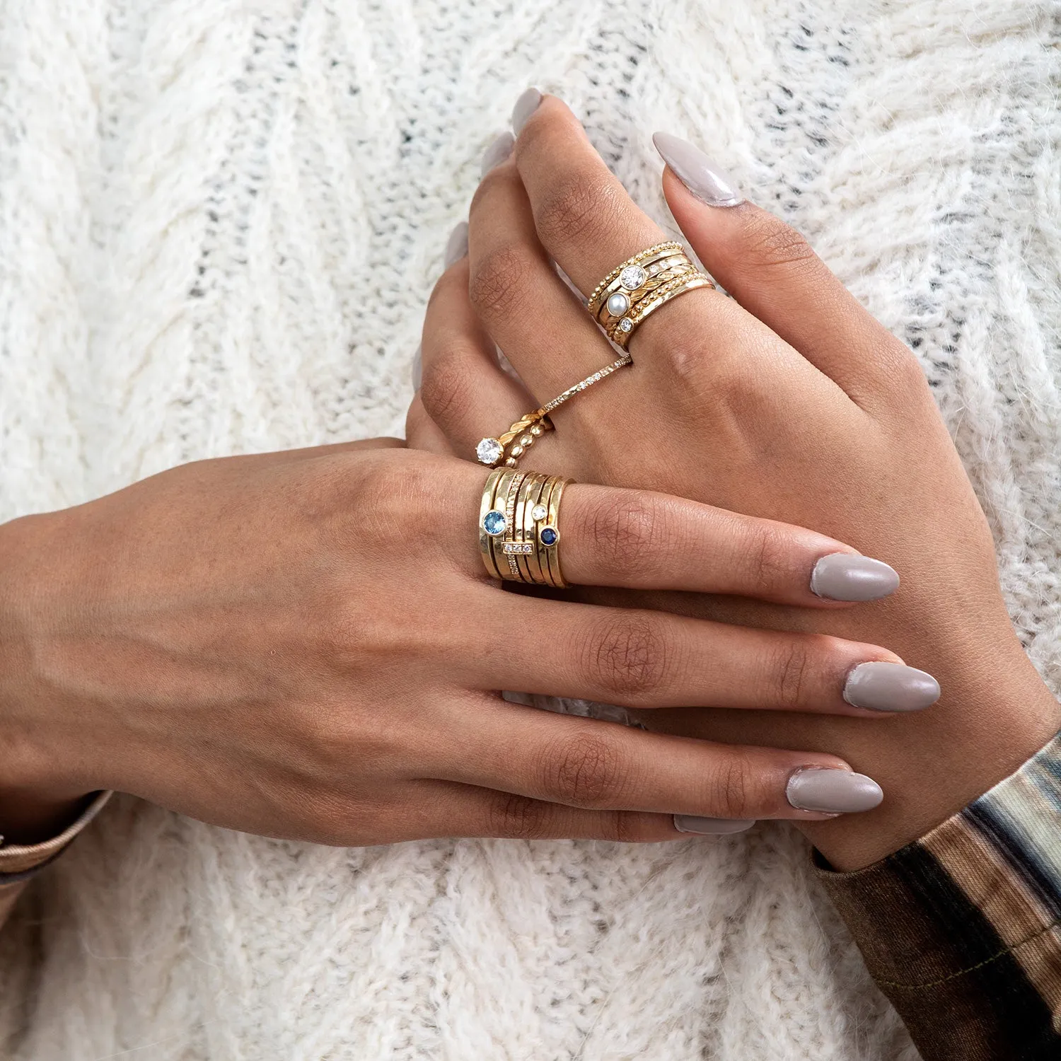 14k Diamond Trio Hammered Narrative Ring