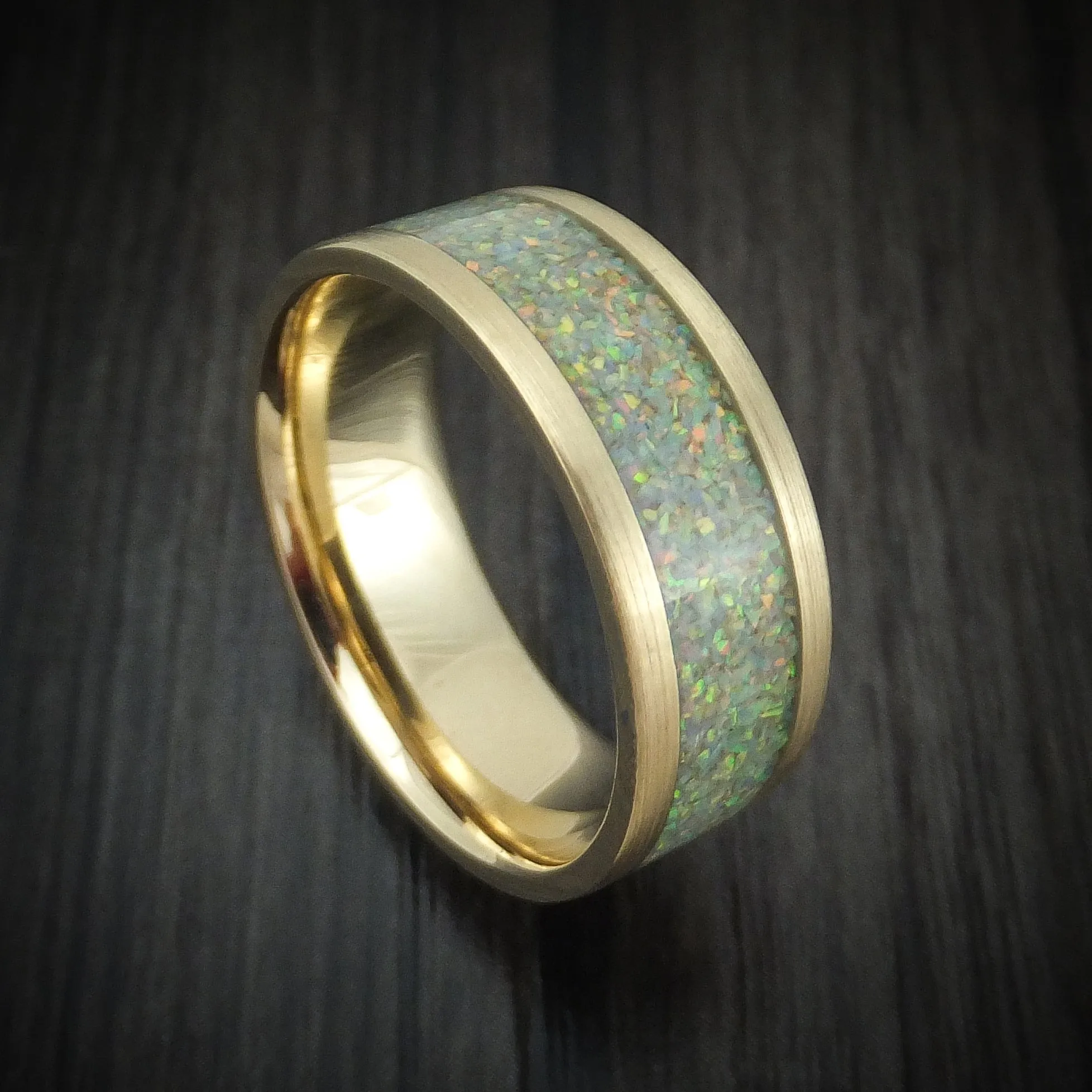 14K Gold and Opal Custom Made Men's Band