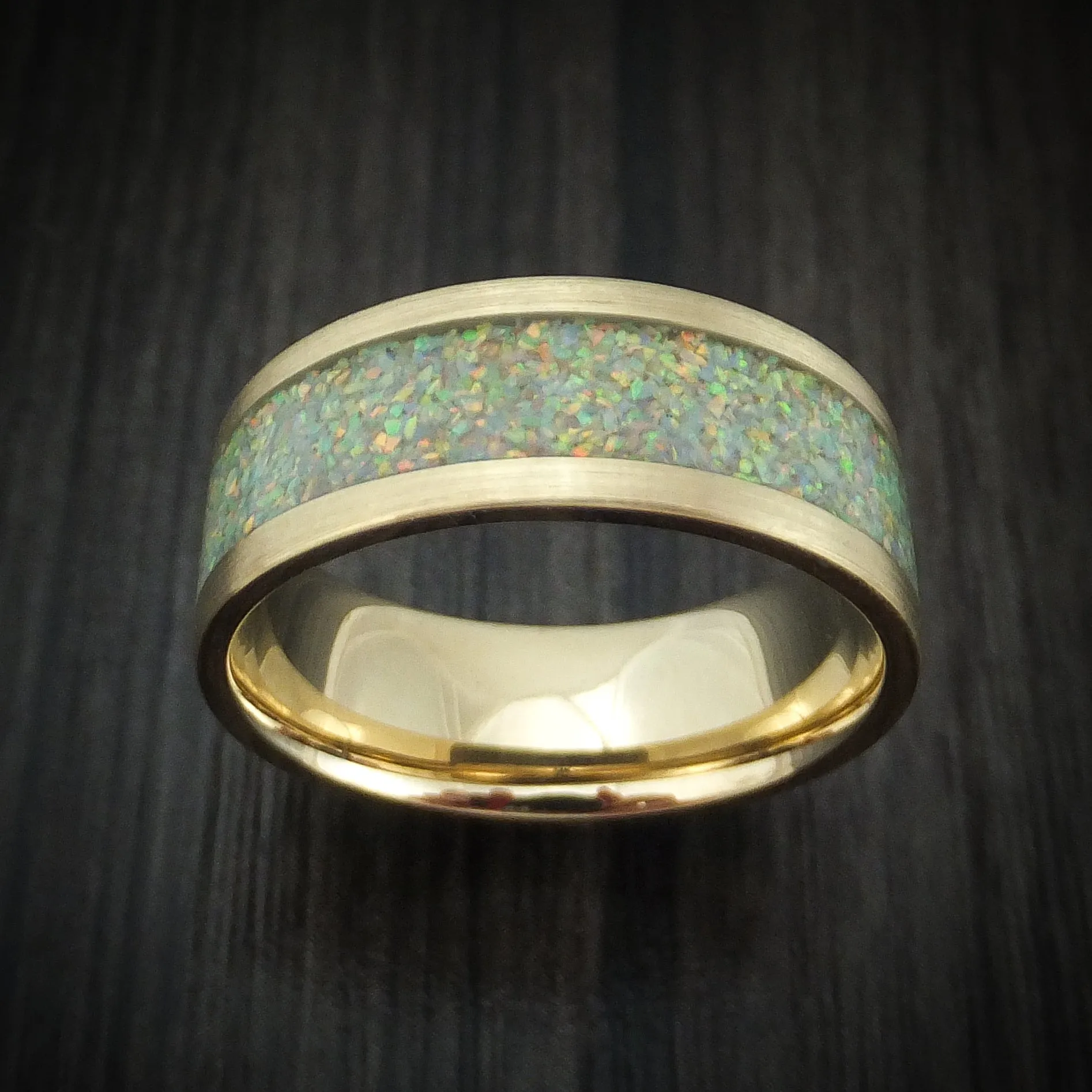 14K Gold and Opal Custom Made Men's Band