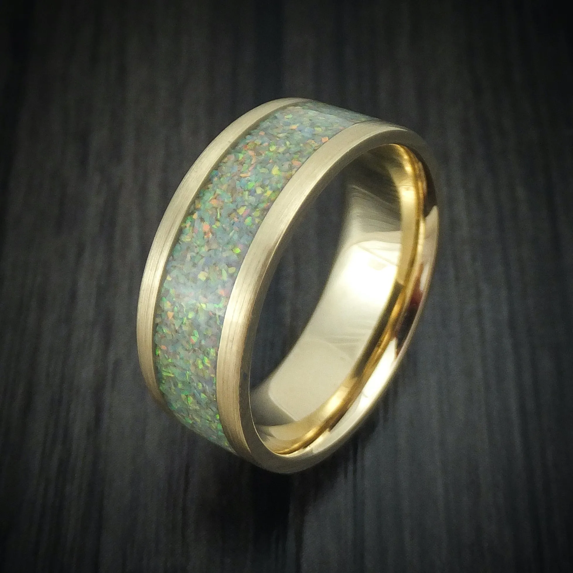 14K Gold and Opal Custom Made Men's Band