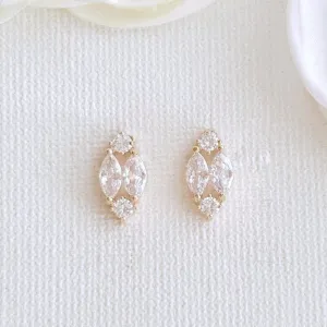 14K Gold Plated Diamond Shaped Stud Earrings-Hayley