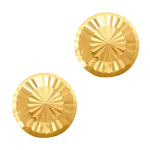 14k Gold Shiny Diamond Cut Round Stud Earrings, 7mm