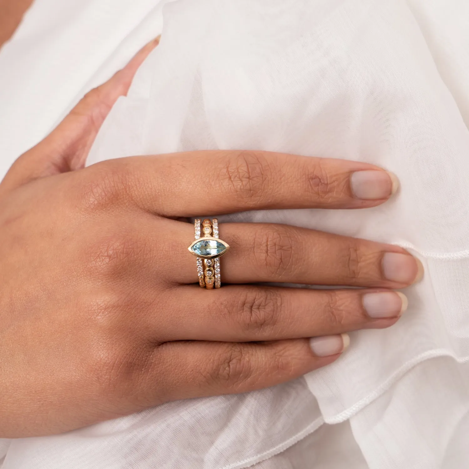 14k Marquise Blue Sapphire and Diamond Bubbles Ring