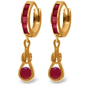 14K Solid Rose Gold Huggie Earrings Dangling Ruby