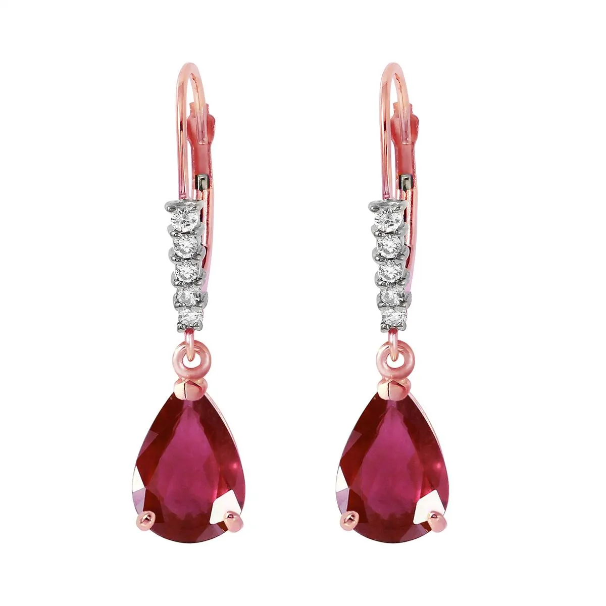 14K Solid Rose Gold Leverback Earrings Diamond & Ruby Jewelry Genuine Deluxe