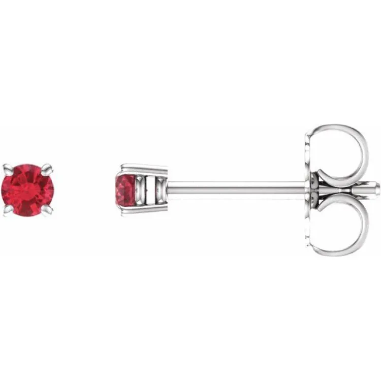 14K White 2.5 mm Lab-Grown Ruby Stud Earrings