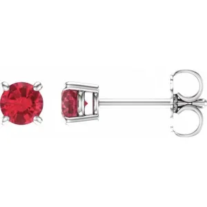 14K White 4 mm Lab-Grown Ruby Stud Earrings