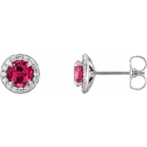 14K White 4.5 mm Natural Ruby & 1/6 CTW Natural Diamond Earrings