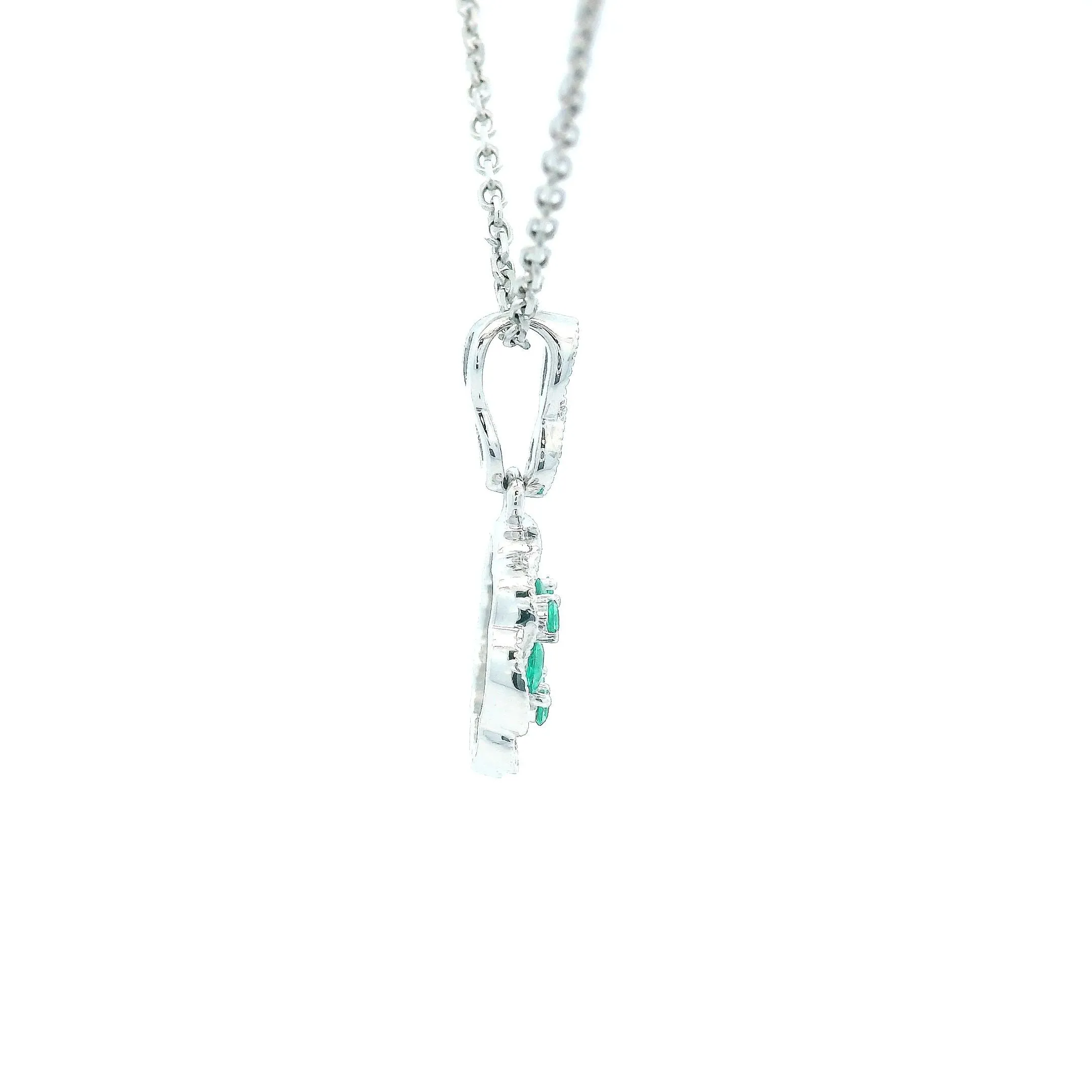 14K White Gold 0.26cttw. Emerald Cluster Braided Pendant