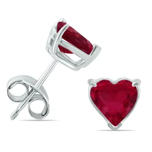 14K White Gold 5Mm Heart Ruby Earrings