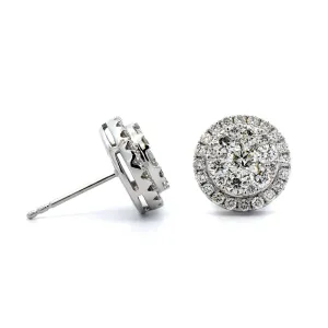 14K White Gold Cluster Diamond Halo Stud Earrings