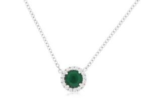 14K White Gold Emerald and Diamond Necklace