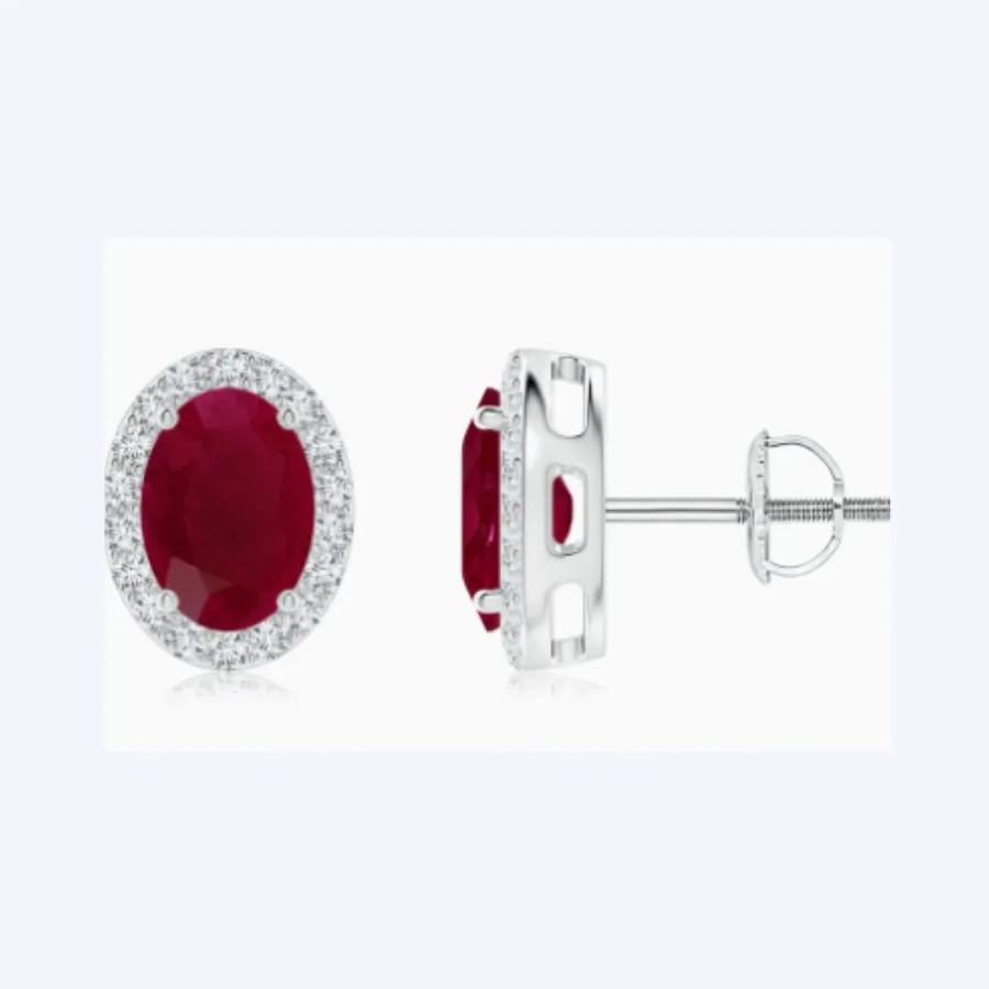 14K White Gold Ruby & Diamond Stud Earrings