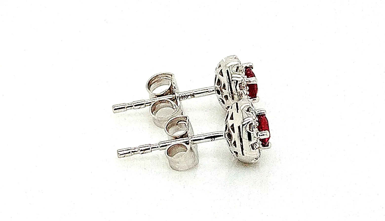 14K White Gold Ruby and Diamond Halo Earrings