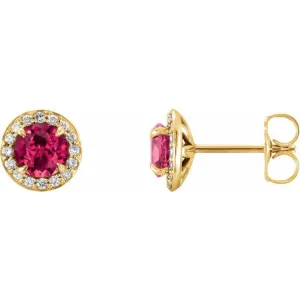 14K Yellow 3.5 mm Natural Ruby & 1/8 CTW Natural Diamond Earrings