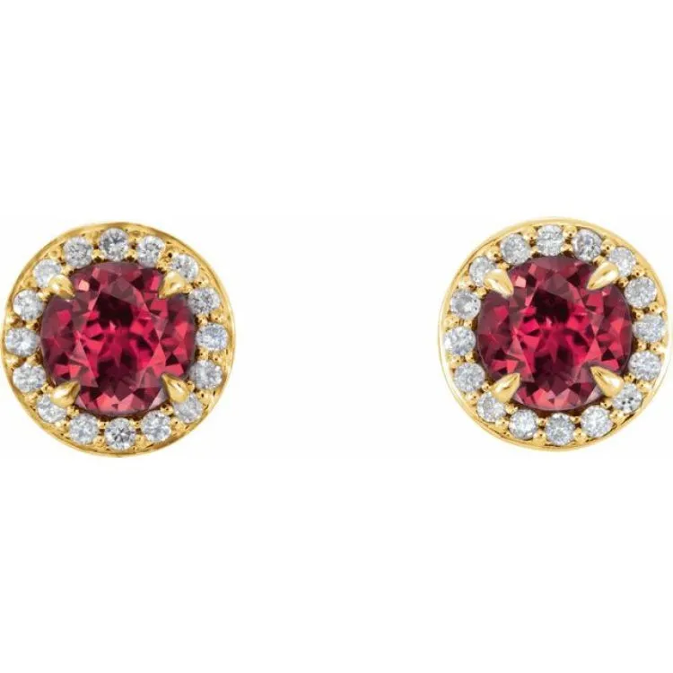 14K Yellow 3.5 mm Natural Ruby & 1/8 CTW Natural Diamond Earrings