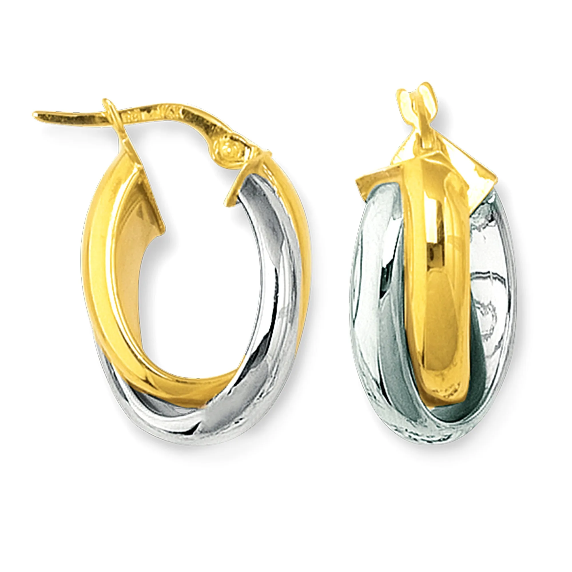 14K Yellow And White Gold Round Shape Two Tone Double Row Hoop Earrings