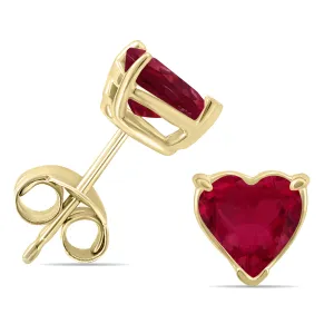 14K Yellow Gold 5Mm Heart Ruby Earrings