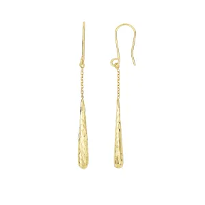 14K Yellow Gold Diamond Cut Long Teardrop Drop Earrings