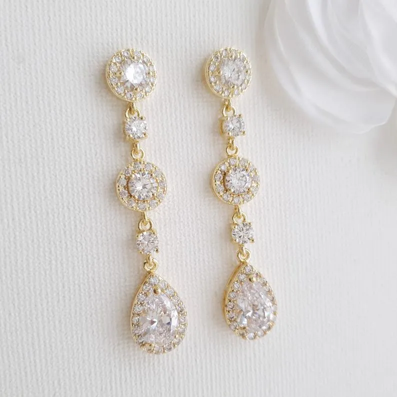 14K Yellow Gold Drop Earrings for Weddings-Reagan