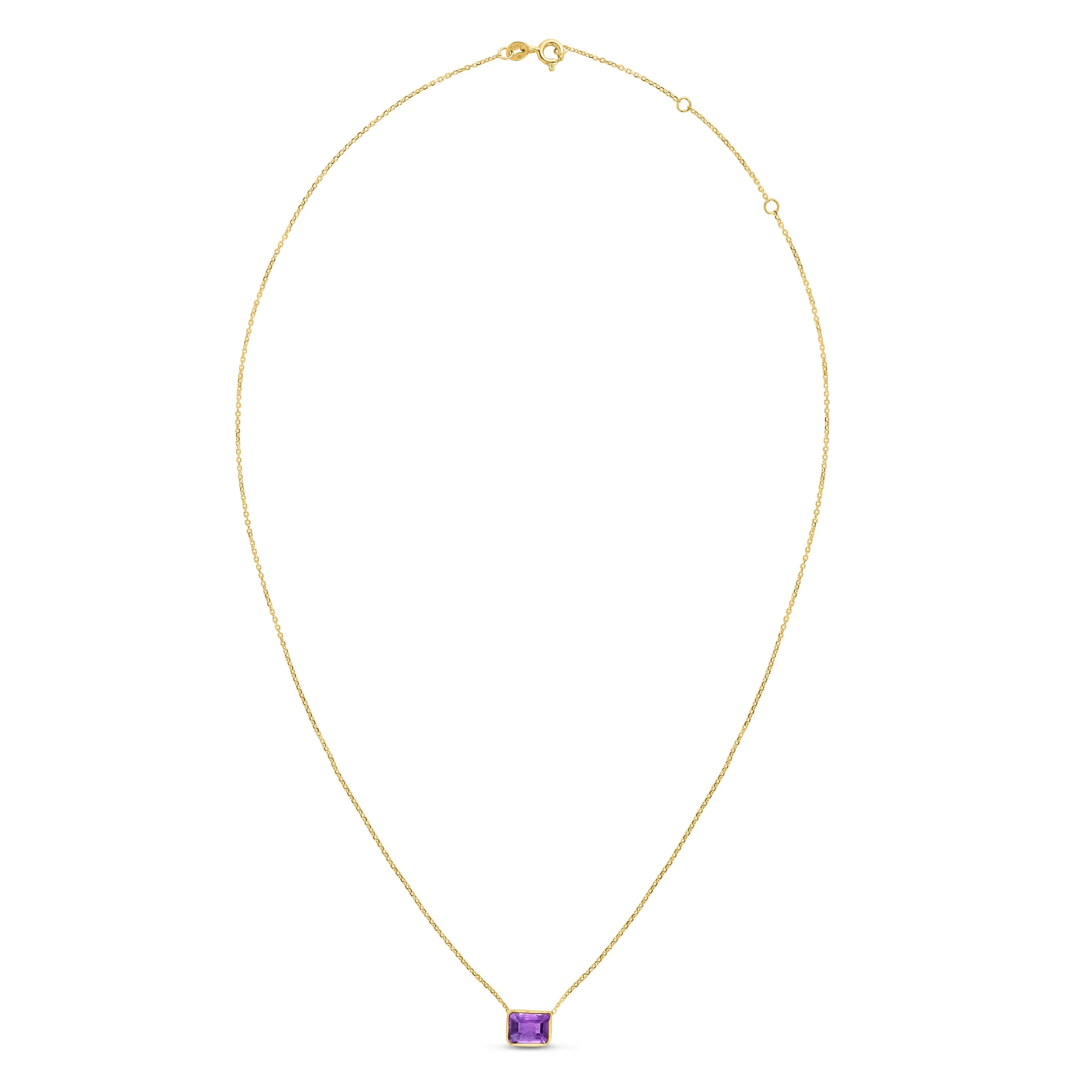 14K Yellow Gold Emerald Cut Natural Gemstone Necklaces