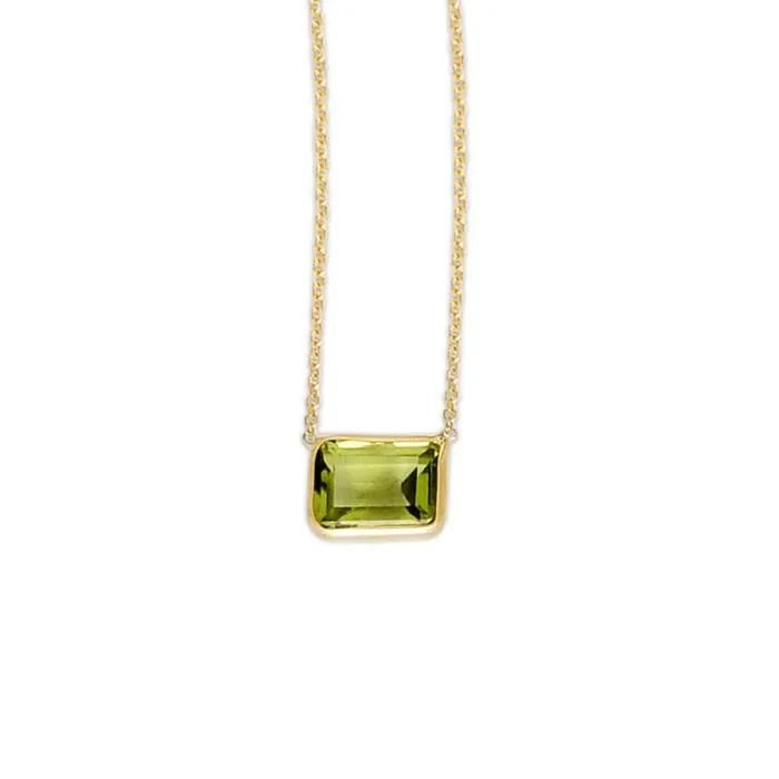 14K Yellow Gold Emerald Cut Natural Gemstone Necklaces