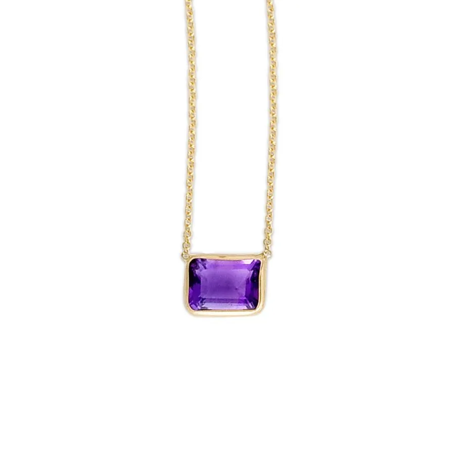 14K Yellow Gold Emerald Cut Natural Gemstone Necklaces